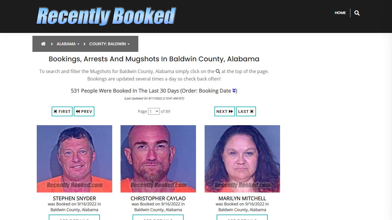 Bookings, Arrests and Mugshots in Baldwin County, Alabama